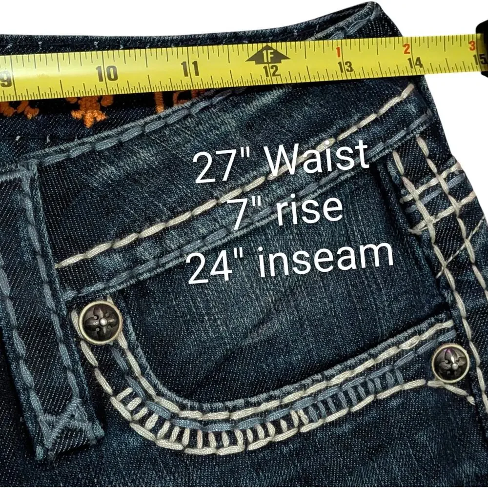 ROCK REVIVAL Ana Capri Jeans Women's 26 Denim Cropped Dark Wash Blue Stitch New